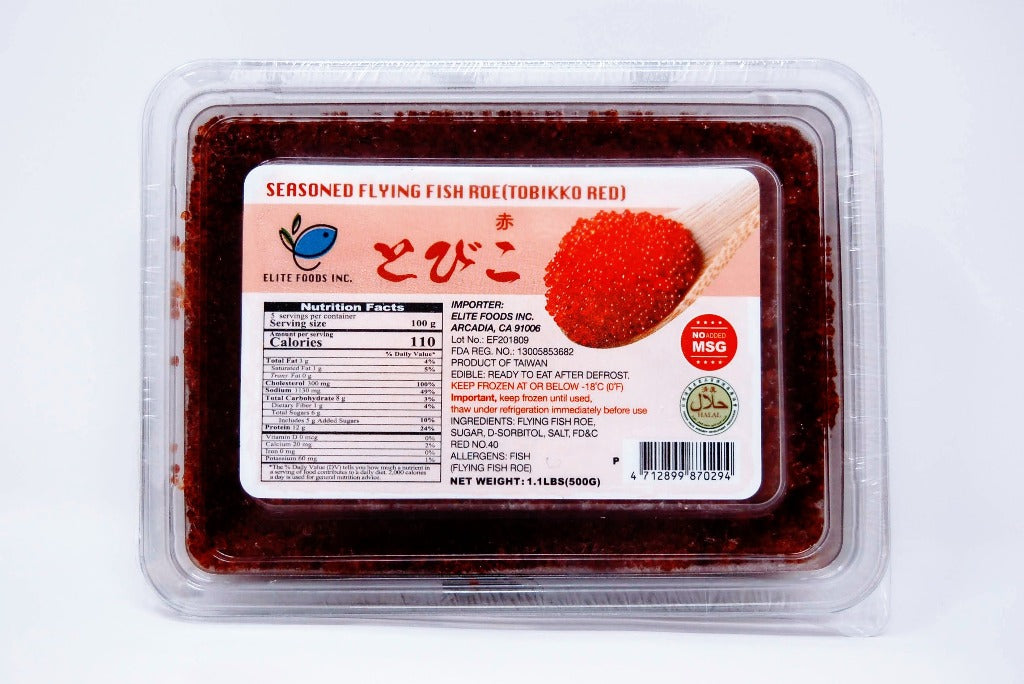 Seasoned Flying Fish Roe (Tobiko Red) – Four Star Seafood and Provisions